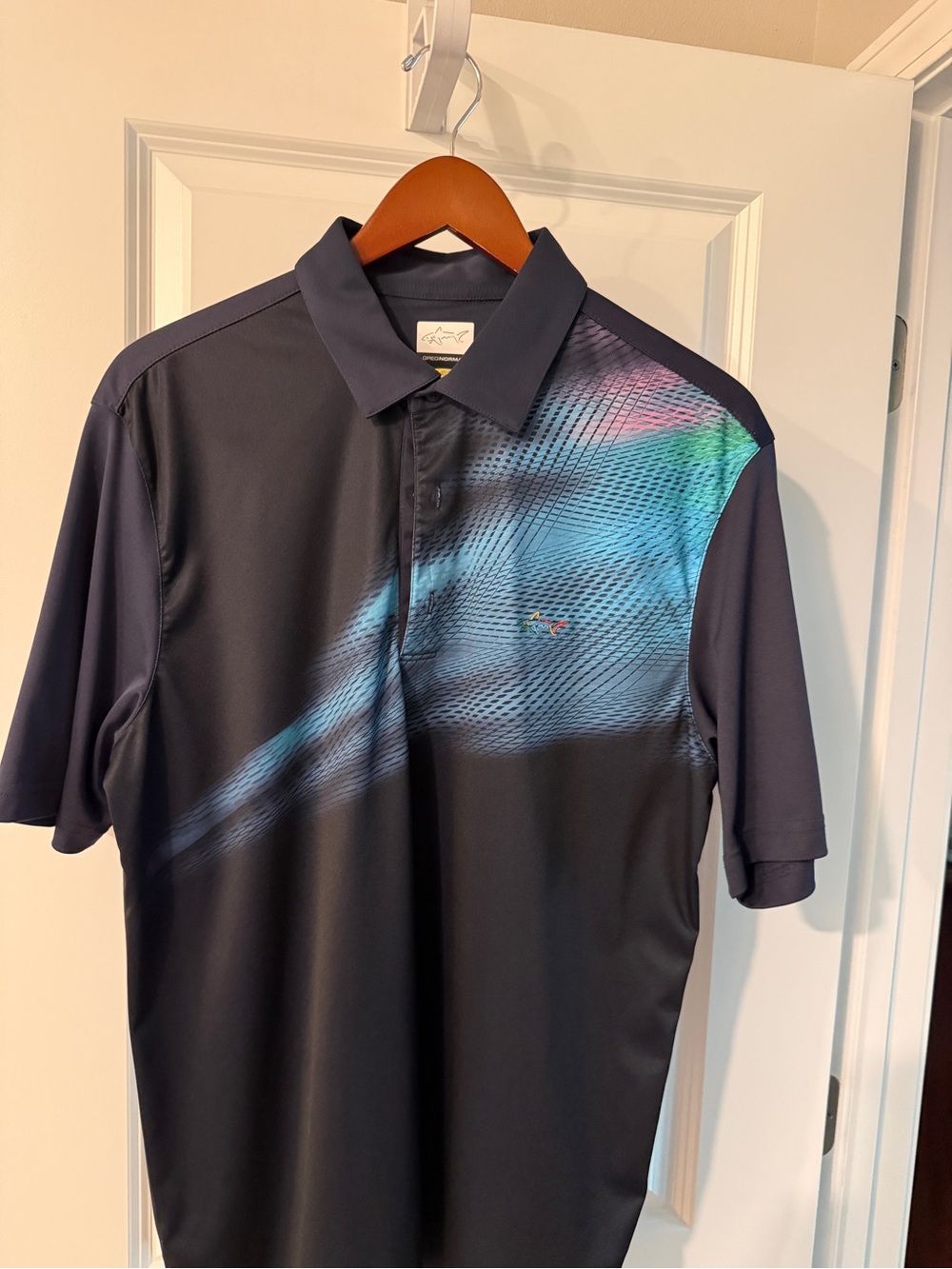 Greg Norman Collection Men's Black Polo with Blue and Teal Gradient